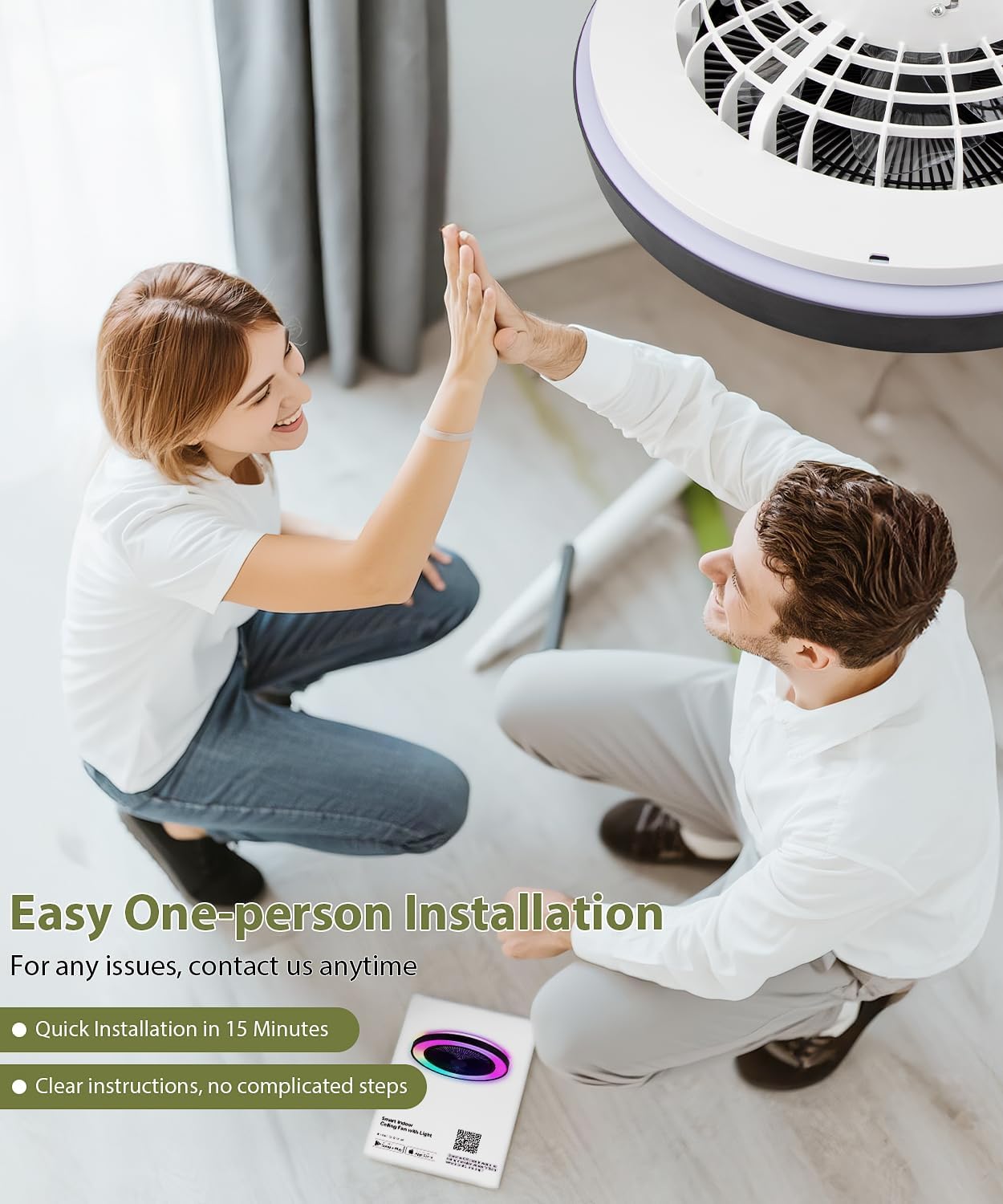 2-in-1 Low Profile Ceiling Fan with Light, 20' Caged Safety Design for Kids - RGB Color, Smart APP/Remote Control, Quiet Flush Mount DC Motor, Ideal for Bedroom/Living Room/Kitchen, Black