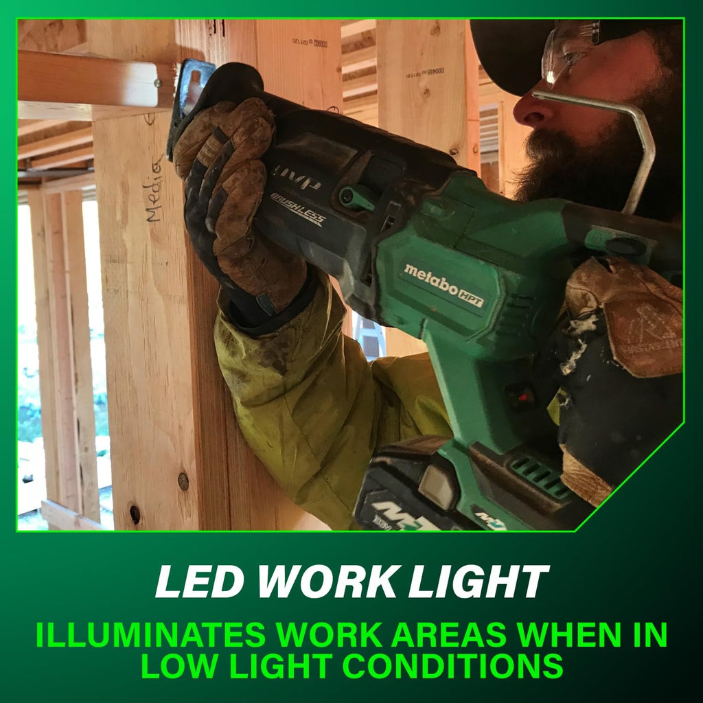 Metabo HPT 36V MultiVolt Cordless Reciprocating Saw, 4-Stage Speed Selector, 1,700 SPM to 3,000 SPM, Orbital Action, Low Vibration, Hybrid Power Option, Metal Rafter Hook, Tool Body Only, CR36DAQ4