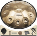 'SINGOFIRE' 10-Notes Handpan Drum, Handpan Drums for Adults, 22-Inch 440Hz D Minor Kurd Handpan, Handpans Instrument with Soft Drum Bag, 2 Handpan Mallets, Stand and Dust-Free Cloth(Gold)