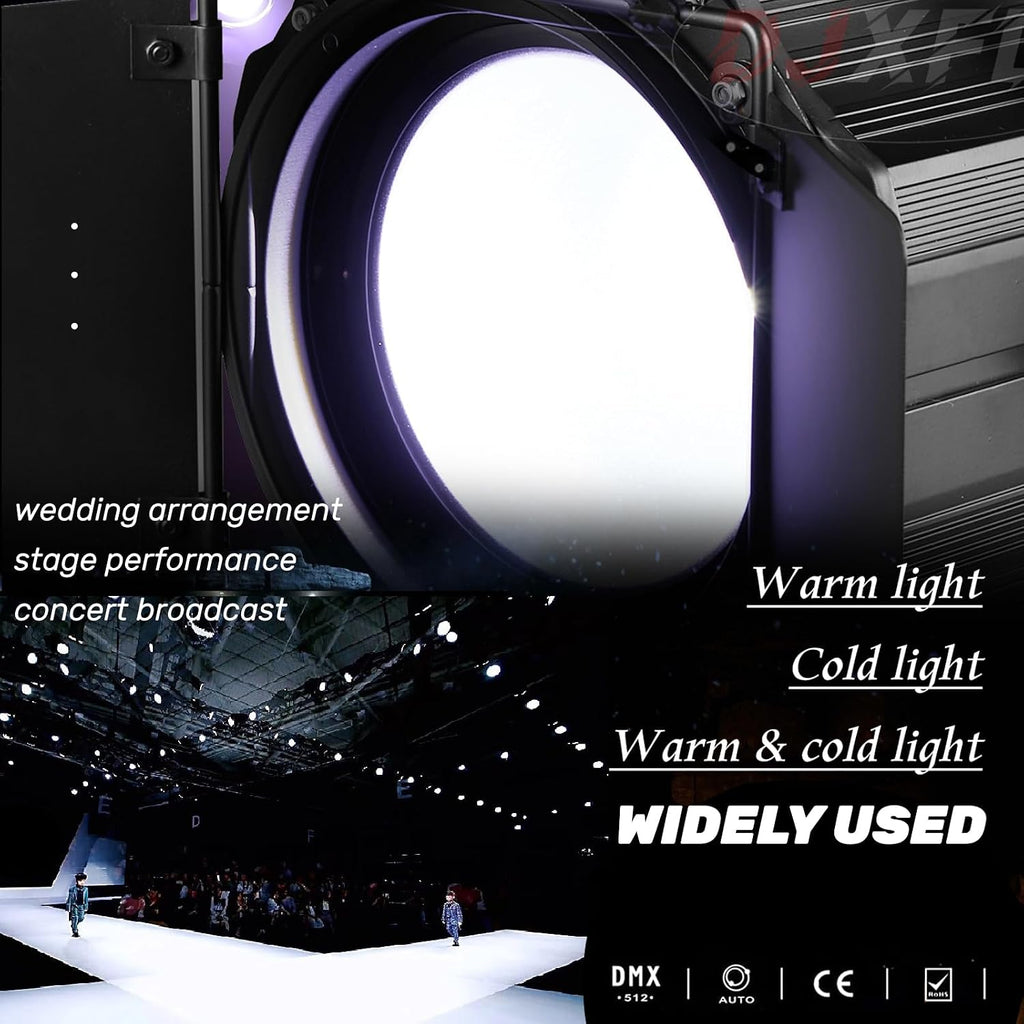 COB Stage Lights with Barn Doors, COB Par Light 200W LED 3500~7500K Warm White & White, DMX512 Master-Slave Sound DJ Lighting Spotlight Fresnel for Church Concert Wedding (2-Colors Style, 1)