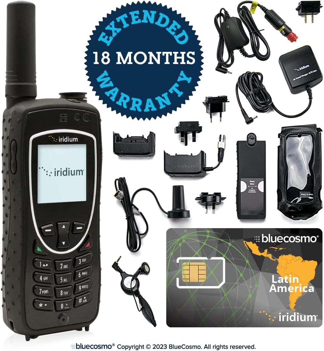 BlueCosmo Iridium Extreme Satellite Phone & Latin America 200 Minute 6 Month Prepaid SIM Card - Voice, SMS Text Messaging, GPS Tracking, Emergency SOS - Online Activation - 24/7