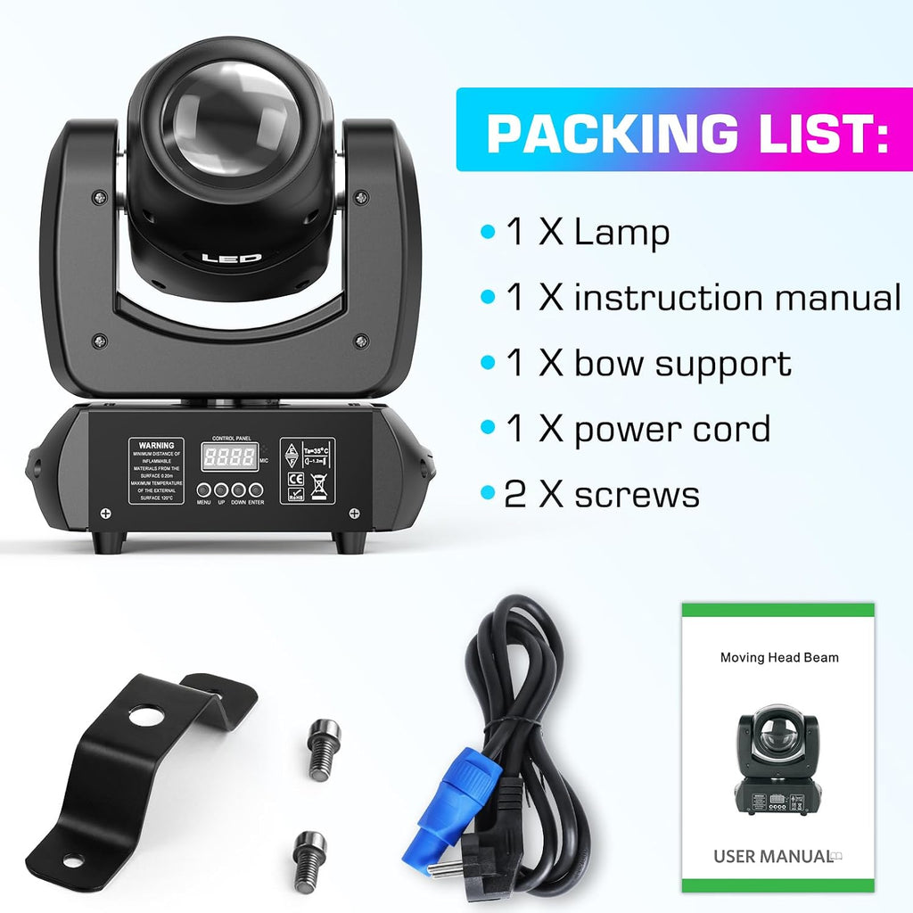 HOLDLAMP 120W LED Moving Head Light with Rotating 18-Facet Prism, Gobos and 8 Colors by DMX and Sound Activated Control (Moving Heads 4 Pack)