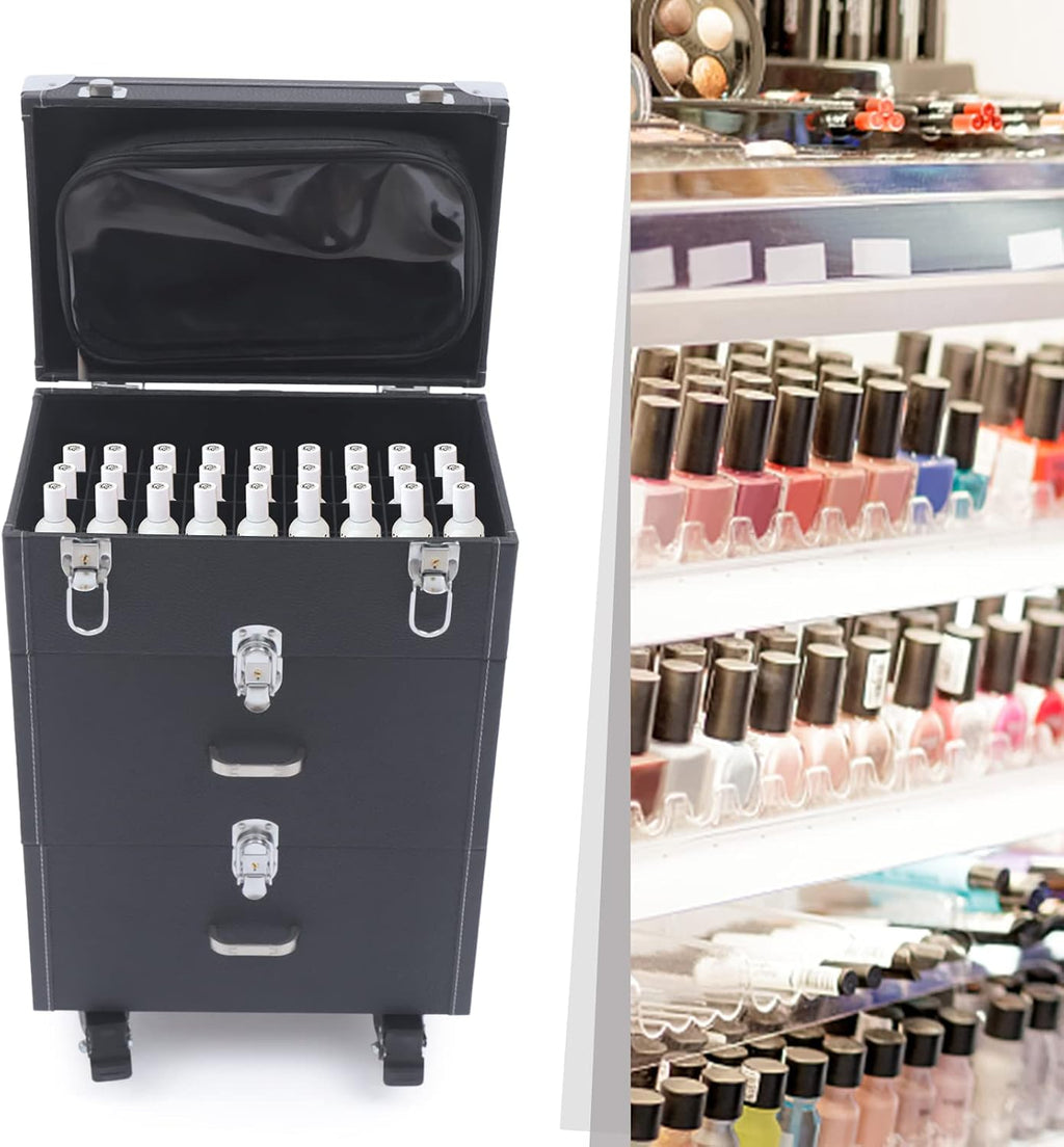 Professional Rolling Makeup Case Train Case Cosmetic Organizer Trolley Lockable Rolling Make-ups Case Storage Cart Makeup Train Case Cosmetology Case On Wheels (Black|3 trays|Type C)