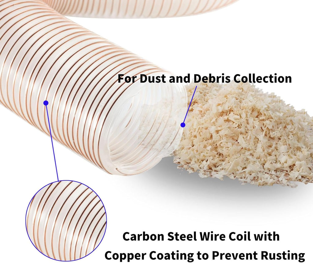JUYO VONSAN PU Dust Collection Hose 6 inch 30ft Heavy Duty Flex Collector Hose Clear Dust Debris With Clamps (Polyurethane, 6'' X 30ft)