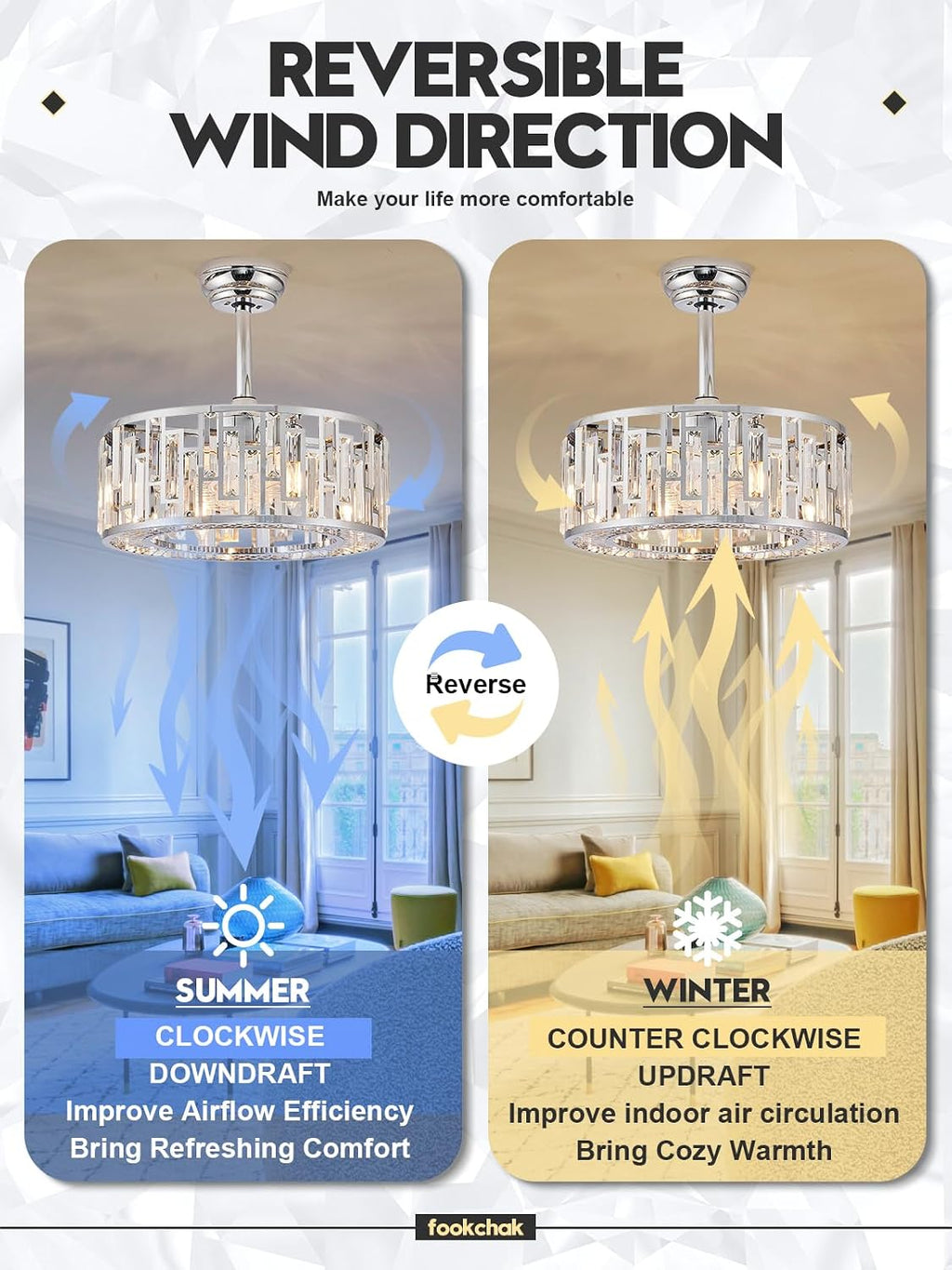Modern Chrome Caged Ceiling Fan with Light for Bedroom Crystal Ceiling Light Fixture with Fan Bladeless Ceiling Fan Light for Kitchen Hallway Dining Room