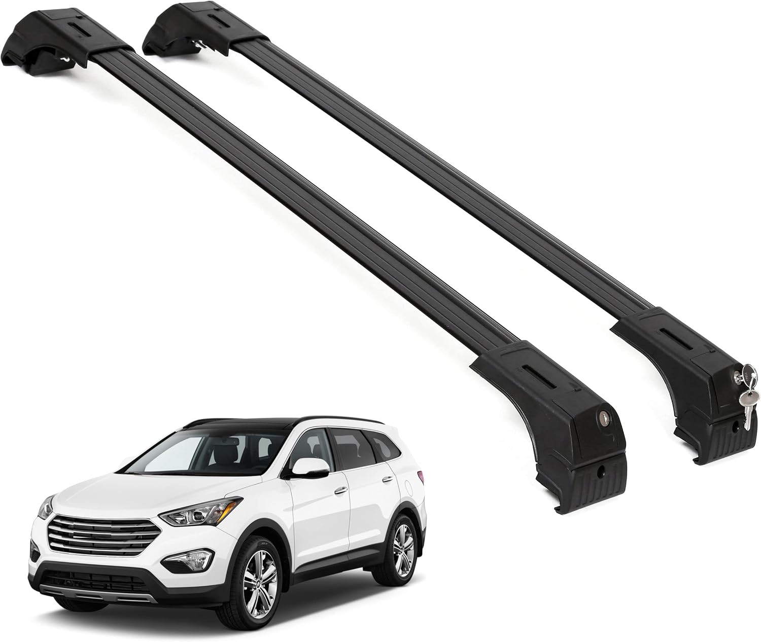 ERKUL Roof Rack Cross Bars for Hyundai Santa Fe 2013-2018 | Aluminum Crossbars with Anti Theft Lock for Rooftop | Compatible with Flush Rails - Black