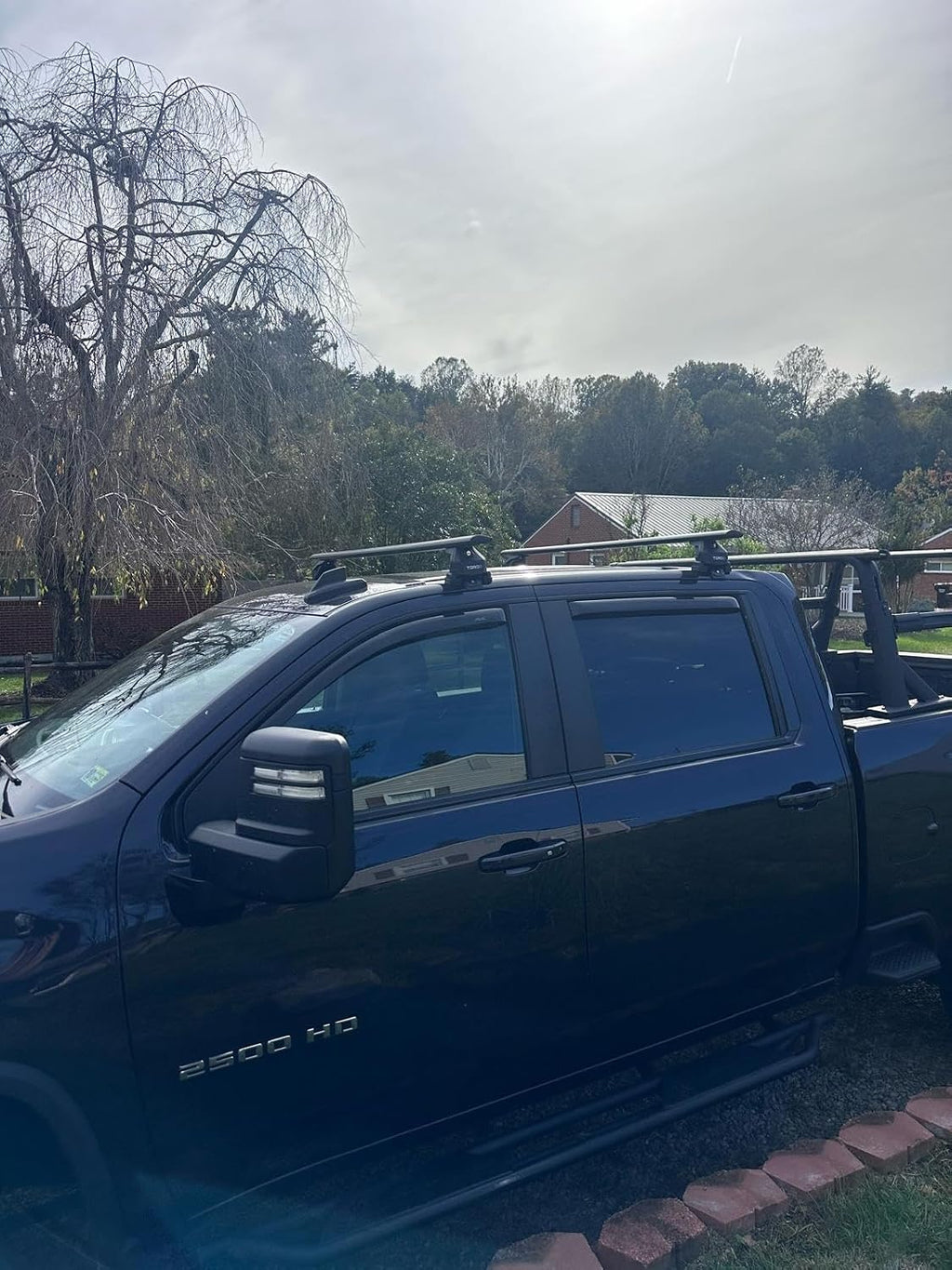 Fits Chevy/Chevrolet Silverado 2500/3500 Roof Rack Cross Bars (2014–Present) – Aluminum T-Slot Bars, Clamp-On, Lockable, Heavy-Duty, No-Drill for Bare Roof (Silver)
