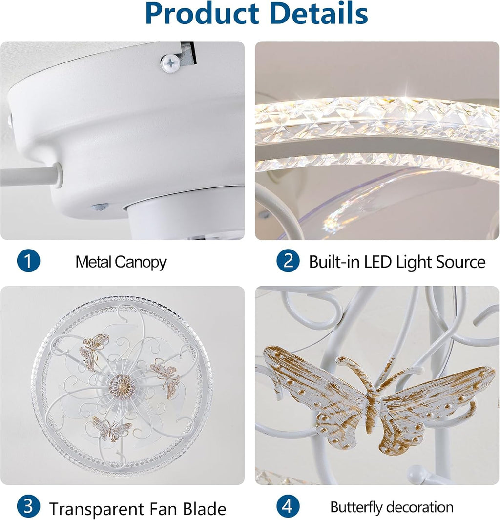 20' White Ceiling Fan with Lights Remote Control, 6 Speeds Retro Industrial Caged Ceiling Fan with Light for Kitchen Bedroom Living Room