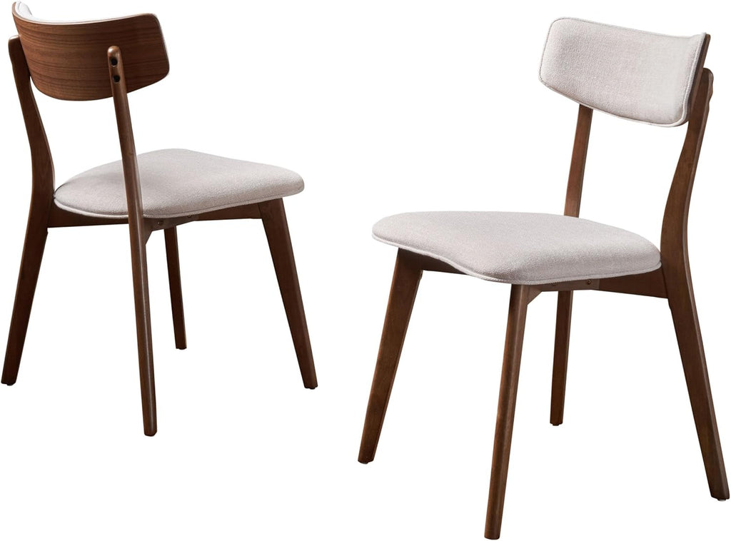 Christopher Knight Home Abrielle Mid-Century Modern Dining Chairs with Rubberwood Frame, 2-Pcs Set, Light Beige / Natural Walnut