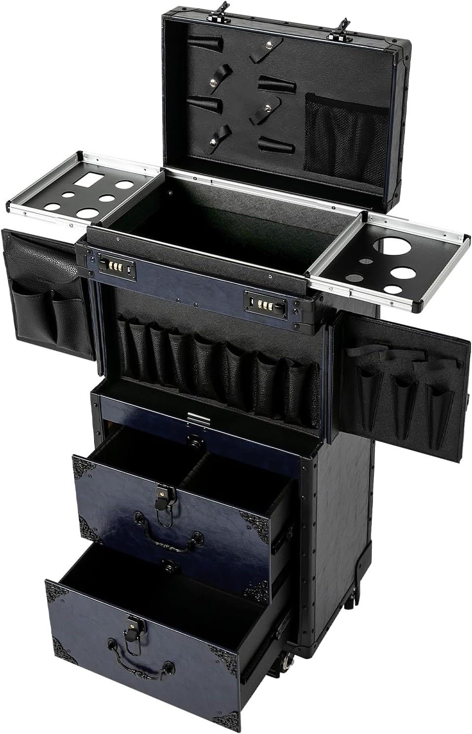 Beauty Salon Trolley Suitcase, Makeup Rolling Train Case, Professional Rolling Makeup Train Case, Hair Stylist Beauty Travel Organizer, Makeup Rolling Train Case Large Storage Cosmetic Trolley (Blue)
