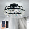 20' Crystal Ceiling Fans with Lights Remote Control Dimmable 6 Speeds Reverible Timer Black Fandelier for Bedroom Dining Room Living Room