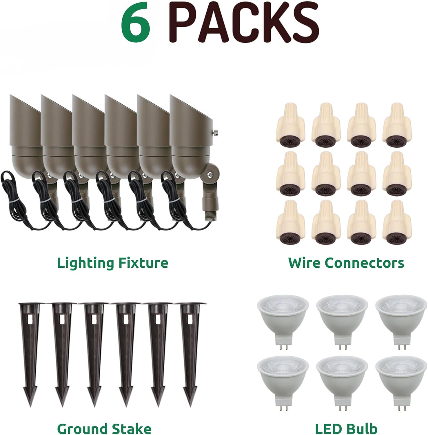 Lumina Lighting® 4W Landscape lighting 12V Landscape Lights Low Voltage Landscape Spotlights Warm White Waterproof Outdoor Replaceable LED Bulb for Garden, Lawn, Porch, Patio and Yard (Bronze, 6-Pack)