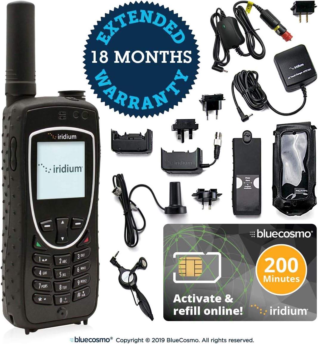 BlueCosmo Iridium Extreme Satellite Phone & 200 Minute 6 Month Global Prepaid SIM Card - Voice, SMS Text Messaging, GPS Tracking, Emergency SOS - Online Activation - 24/7