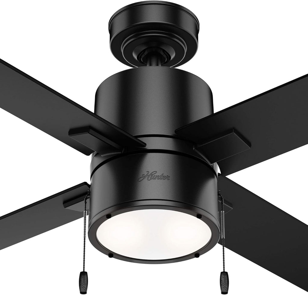 Hunter 52 inch Indoor Ceiling Fan with LED Light - Black Ceiling Fan with Pull Chain, For Bedroom, Living Room, or Kitchen, Standard Mount, No Remote, 4 Blades - Beck 54215, Matte Black