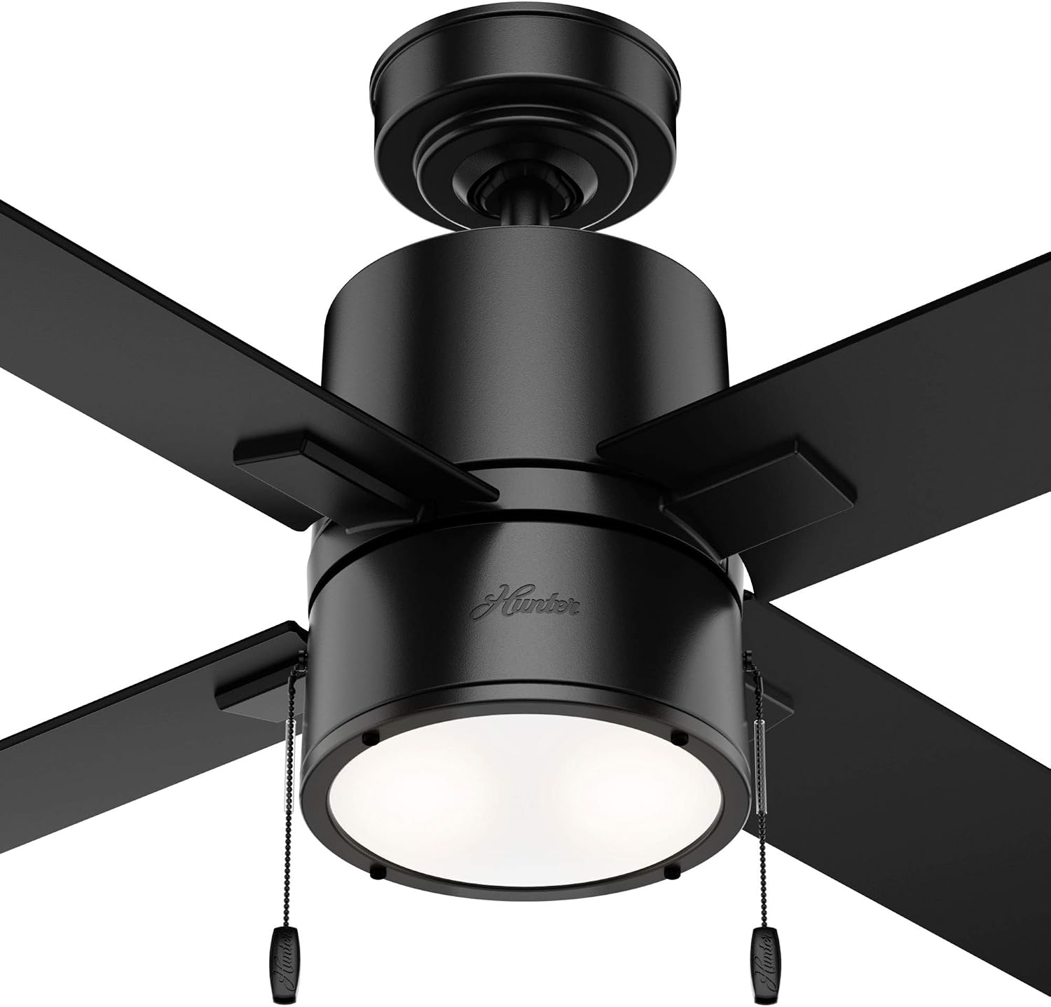 Hunter 52 inch Indoor Ceiling Fan with LED Light - Black Ceiling Fan with Pull Chain, For Bedroom, Living Room, or Kitchen, Standard Mount, No Remote, 4 Blades - Beck 54215, Matte Black