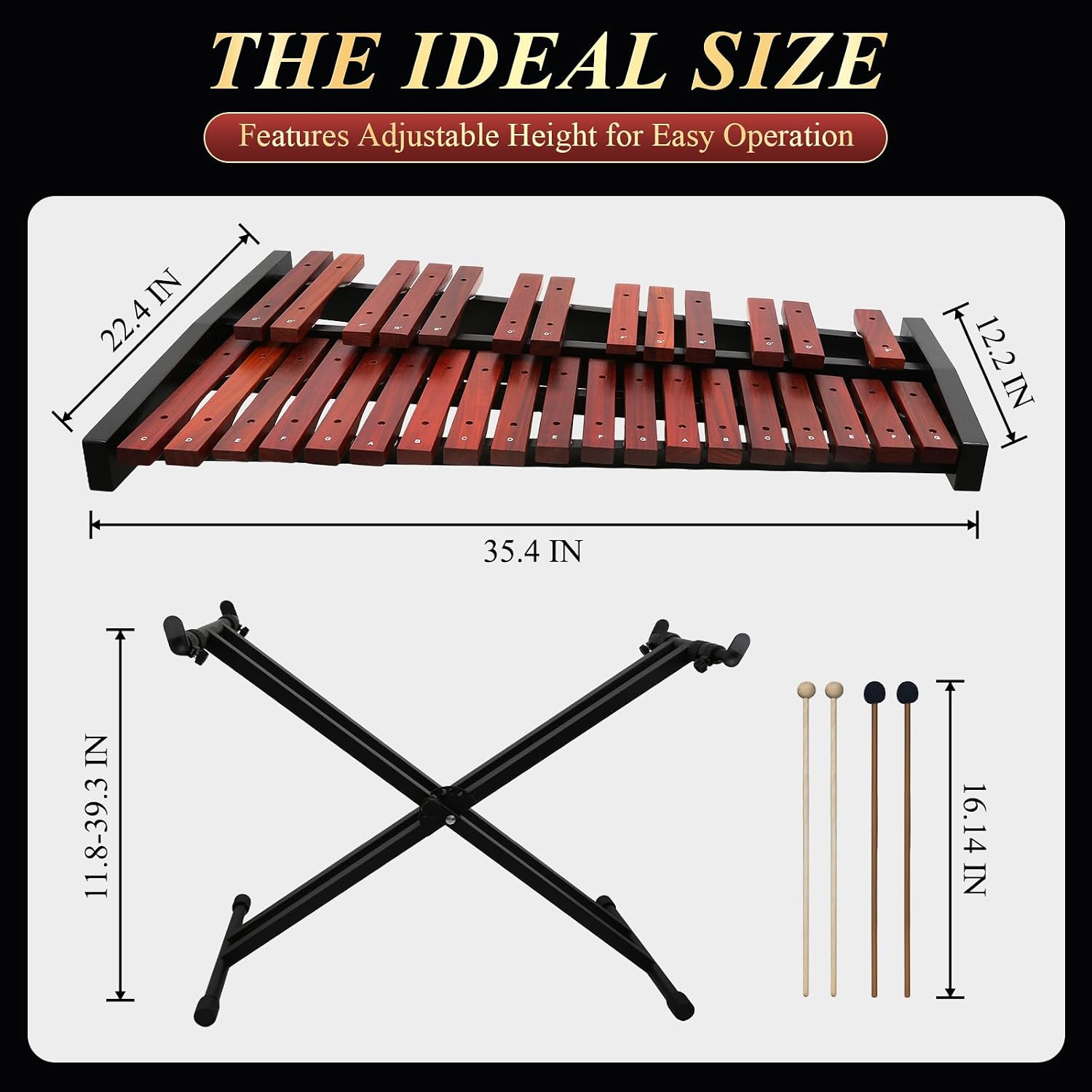 Marimba Xylophone 32 Key,with Mallets, Adjustable Stand,Carrying Case | Accurate tone;Made of solid wood;Waterproof protective case;Adjustable stand