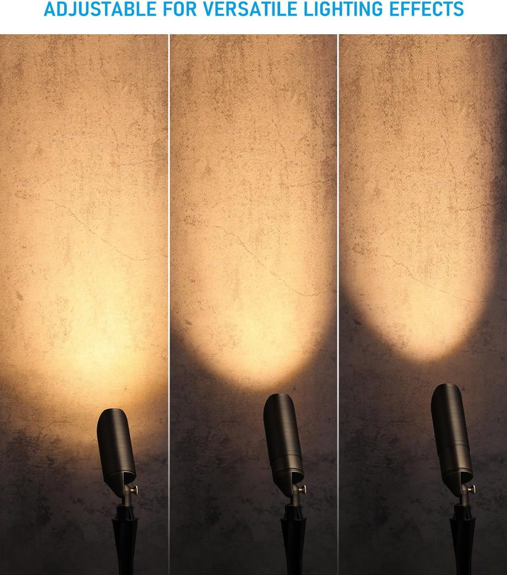 LEONLITE Adjustable Solid Cast Brass Landscape Spotlights, Low Voltage Landscape Light, 12V Directional Uplights for Tree, Work with MR16 Bulb, (Not Included), IP65, 7.17' Tall, Bronze, Pack of 4