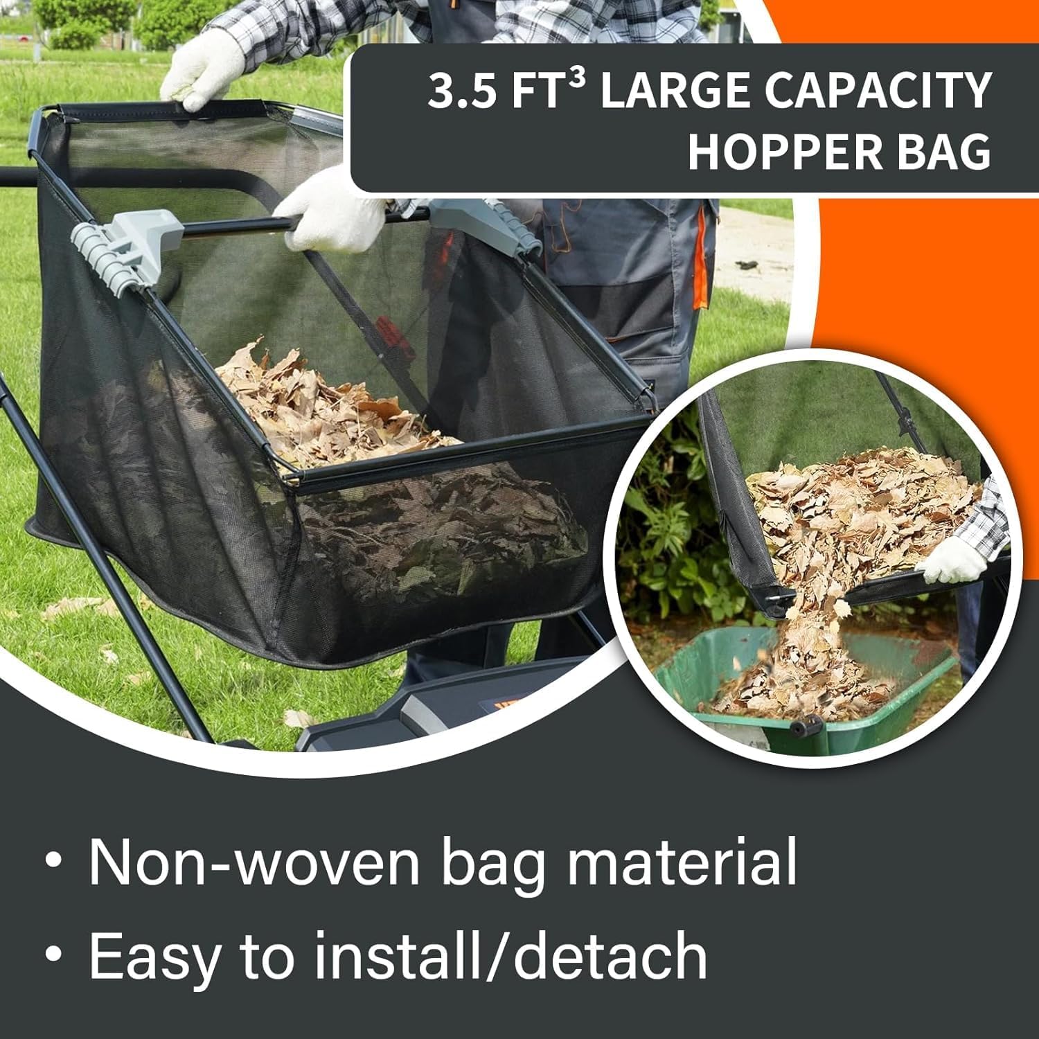 Push Lawn Sweeper, Leaf & Grass Collector with Strong Rubber Wheels & Heavy Duty Thickened Steel Durable to Use with 3.5 cu. ft. Large Mesh Collection Hopper Bag, 2 Spinning Brushes