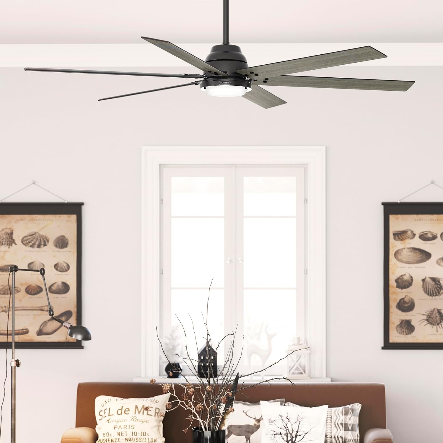 Hunter Fan 72 Inch Matte Black Ceiling Fan with Lights and Remote Control, Indoor Ceiling Fan for Living Room, Bedroom, Farmhouse, Kitchen (Renewed)