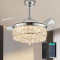 DuMaiWay 36' Dimmable Ceiling Fan Chandelier with Lights and Remote, Fandelier, Crystal Ceiling Fan Retractable Invisible Blade LED Lighting for Bedroom Living Room 6 Speed Chrome