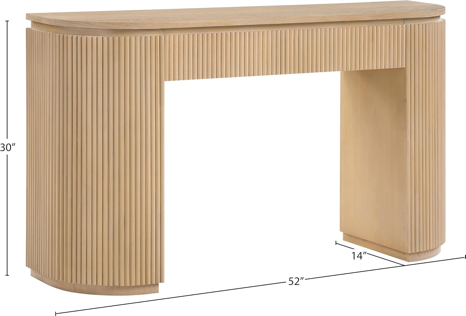 Meridian Furniture 818Oak-T Astrid Collection Modern | Contemporary Vanity/Desk/Console Table with Rich Natural Oak Finish, Solid Wood and Oak Veneer, Fluted Design, 52' W x 14' D x 30' H, Natural