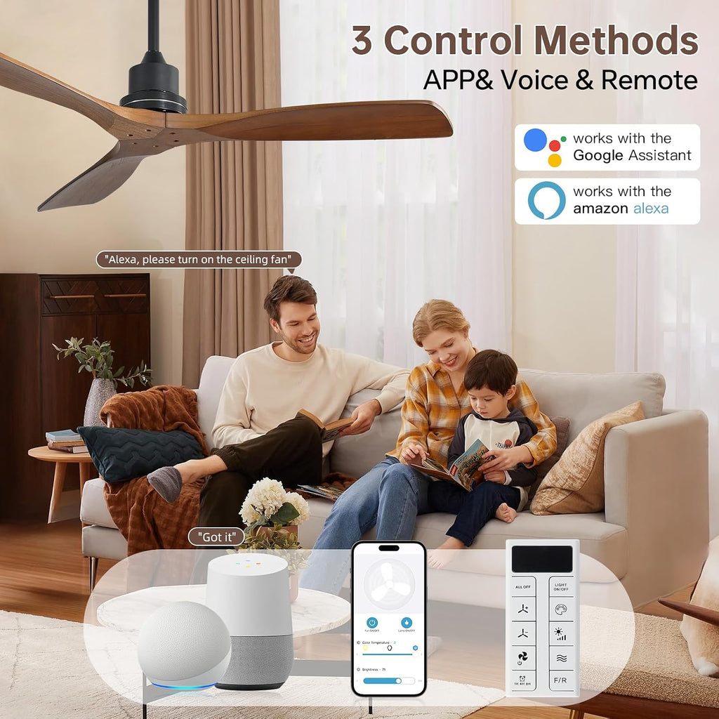 Sofucor Smart Ceiling Fan no Lights, 52' Low Profile Ceiling Fans with Remote, Compatible with Alexa/Google/App, 6-Speed Timing Reversible DC Motor for Bedroom Living Room Patio Indoor Outdoor