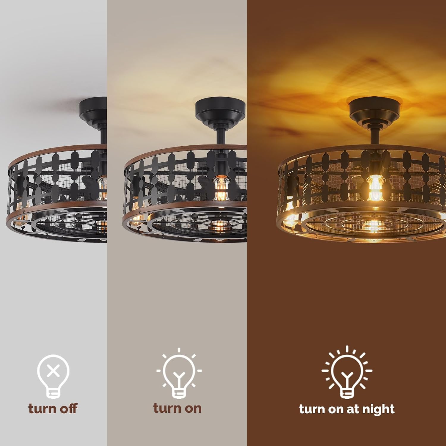 Orison 21.5'' Caged Ceiling Fan with Light, Low Profile Ceiling Fan with Light and Remote (395-Black)
