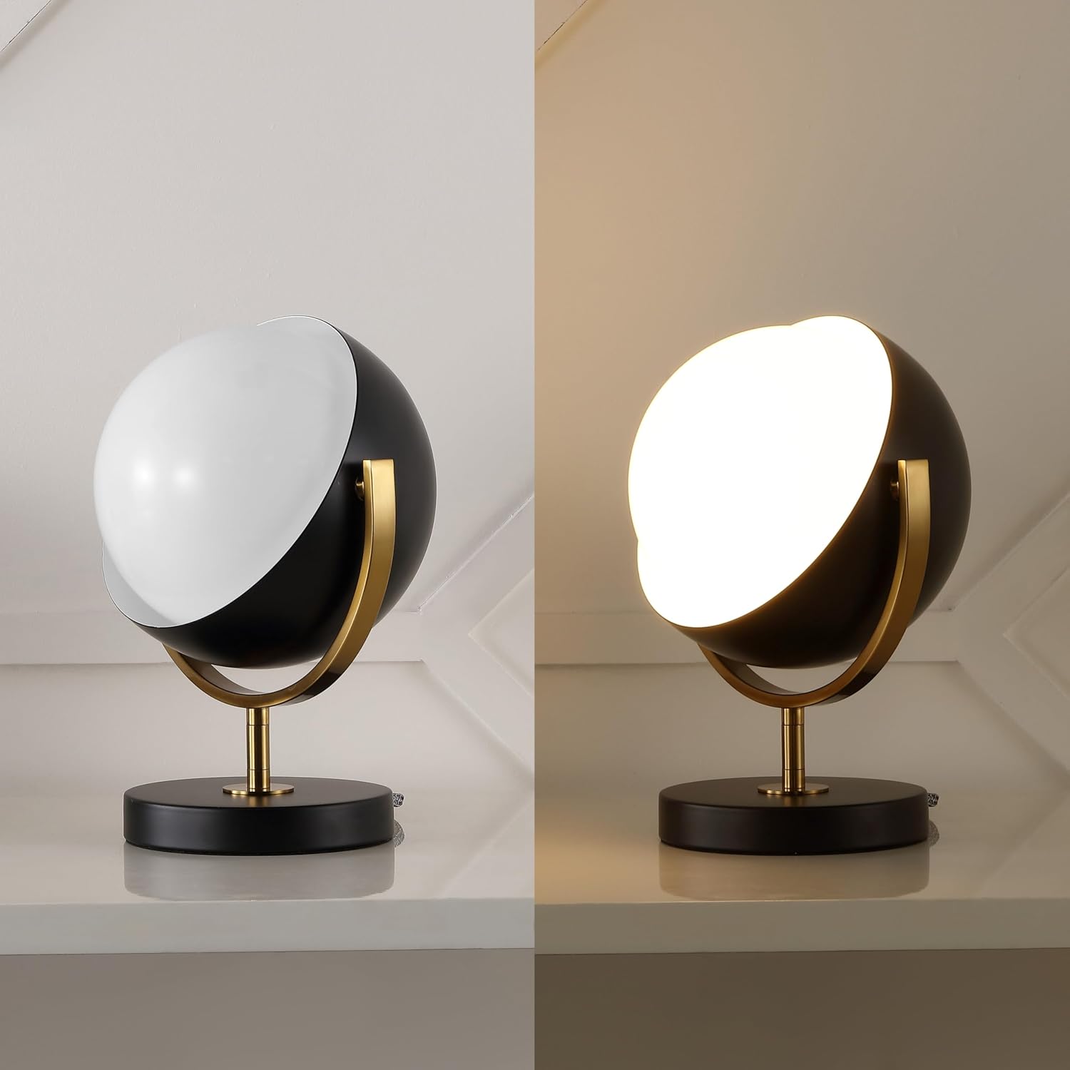 JONATHAN Y 12' Black/Brass Gold Adjustable Orb LED Floor Spotlight, Vintage Mid-Century Modern Iron Table Lamp for Living Room and Bedroom, LED Bulb Included JYL6019A