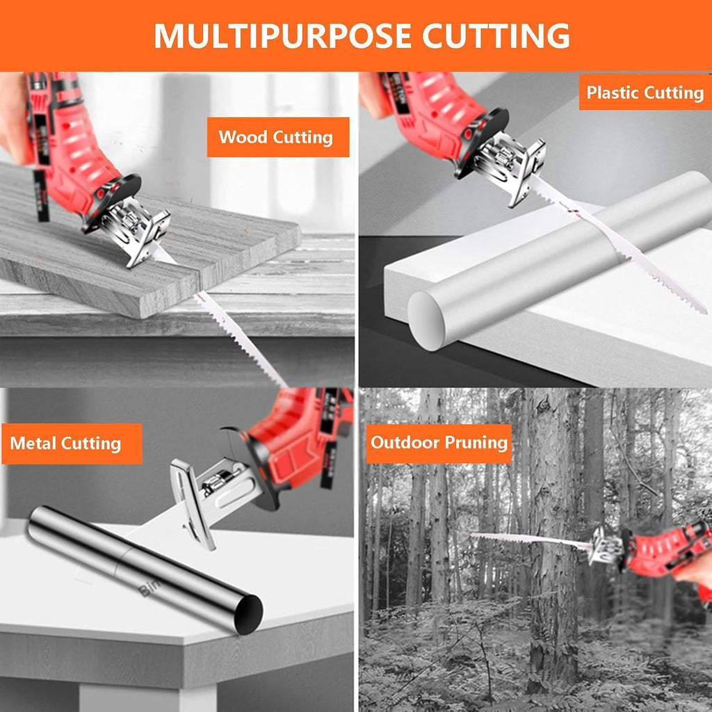 Portable Bone Saws Cutting Machine Electric Reciprocating Saw With 2 Batteries/21v 3.0ah/6.0ah,Butcher Saw Electric Cordless Chainsaw Cutting Tool With 4 Saw Blades(With Light),3AH