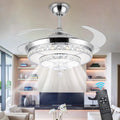 42' Fandelier Invisible Ceiling Fan Chandelier with Light,Modern Crystal Ceiling Fan Light Remote Control 4 Retractable ABS Blades for Bedroom Living Dining Room Decoration
