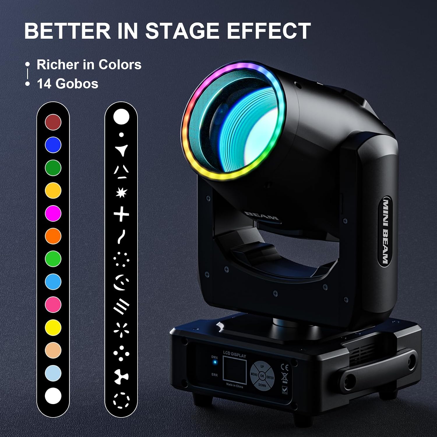 4 Pack Mini 230W Moving Head Stage Light with Aperture LED Stage Spotlight with 14 Gobos 14 Colors 18 Channels and Sound Activated Remote DMX Control RGBW DJ Light for Wedding Disco Party Live Show