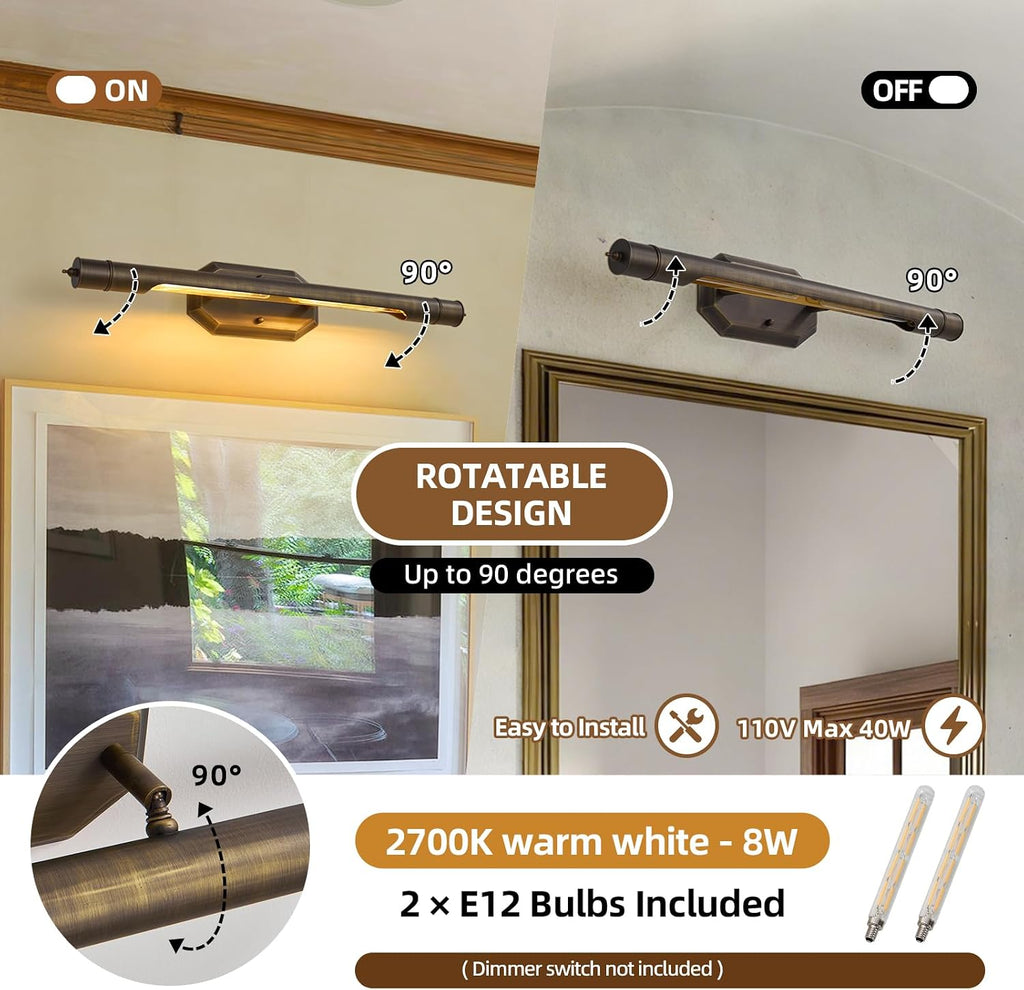 Bronze Vintage Picture Light Hardwired - 27.5 In Art Deco Lights Over Mirror Portrait Pictures Frame - Wall Sconce Lighting Fixture for Museum Bathroom Vanity Gallery Artwork Library Cuadros Painting