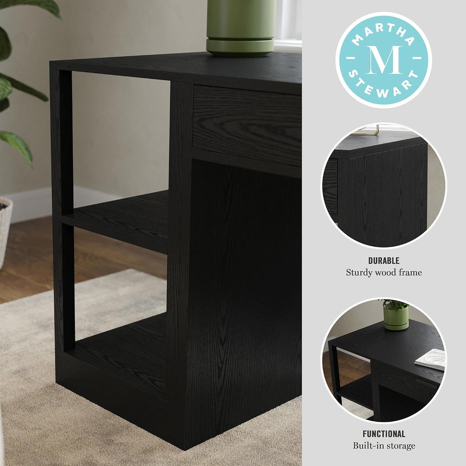 Martha Stewart Kayden Home Office Modular 2-Tier Bookshelf with Open Storage and 2 Shelves in Light Natural