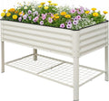 Elevated Raised Garden Bed with Legs - 48''x24''x32'' Galvanized Metal Standing Planter Boxes Outdoor with Bottom Storage Shelf for Backyard, Patio, Balcony, Vegetables, Flowers, White
