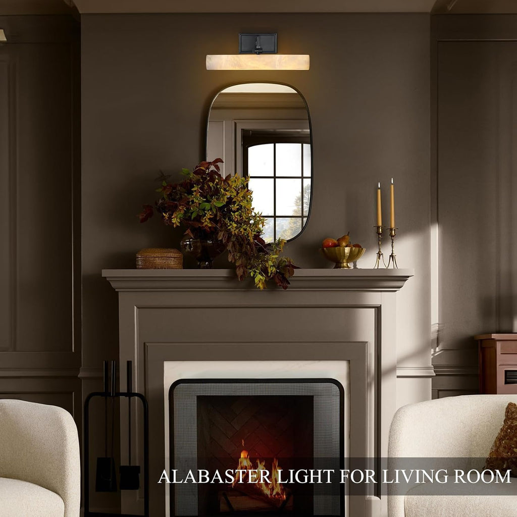 Alabaster Picture Light Hardwired, 12' Matte Black Art Light for Wall & Paintings, Real Spanish Marble Picture Frame Light, Dimmable LED Gallery Lighting, Bathroom Vanity Light Accent for Mirror Use
