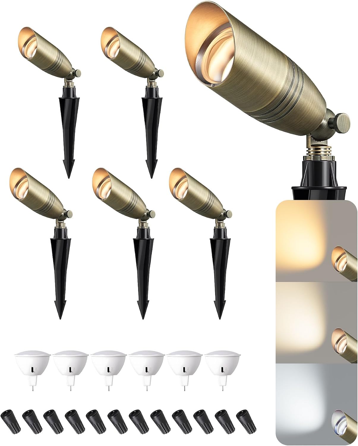EDISHINE Solid Brass Landscape Spotlights Outdoor, 3CCT MR16 Bulb Included,Bronze Heavy Duty landscape lighting, 12V Low Voltage LED Landscape Lights, Outdoor Lighting for House Yard Lawn Tree, 6 Pack