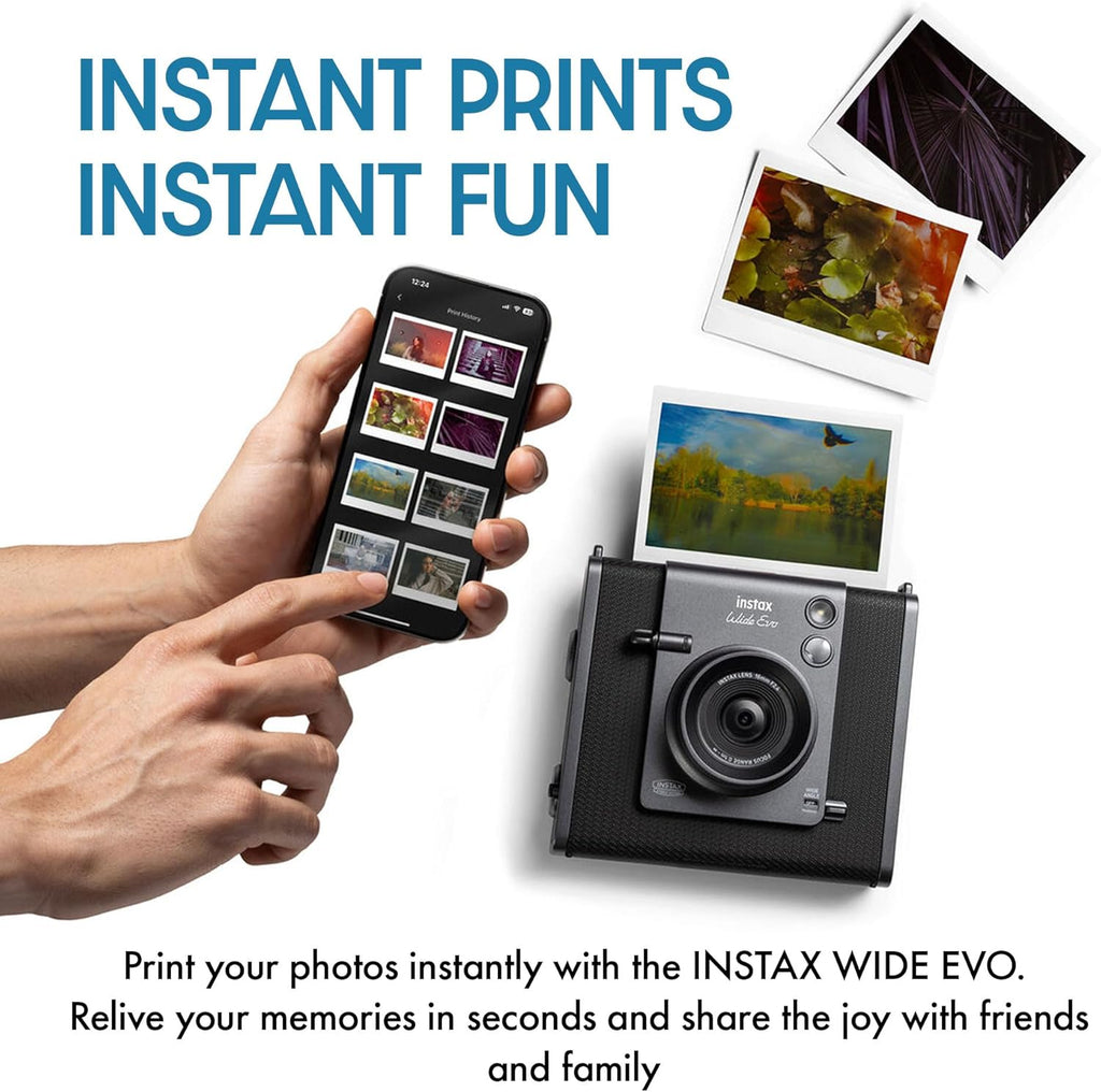 Fujifilm Instax Wide Evo Hybrid Instant Film Camera Bundle with 2X Instax-Wide Instant-Film 2 Pack (40 Exposures) + 32GB Memory Card + USB Card Reader + Bag + Cleaning Kit