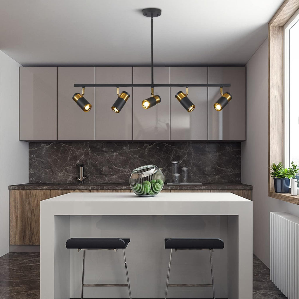 5-Light Ceiling Track Lighting Adjustable LED Track Lighting Kit Gold and Black Industrial Ceiling Spot Lighting for Kitchen Farmhouse Accent Lighting…