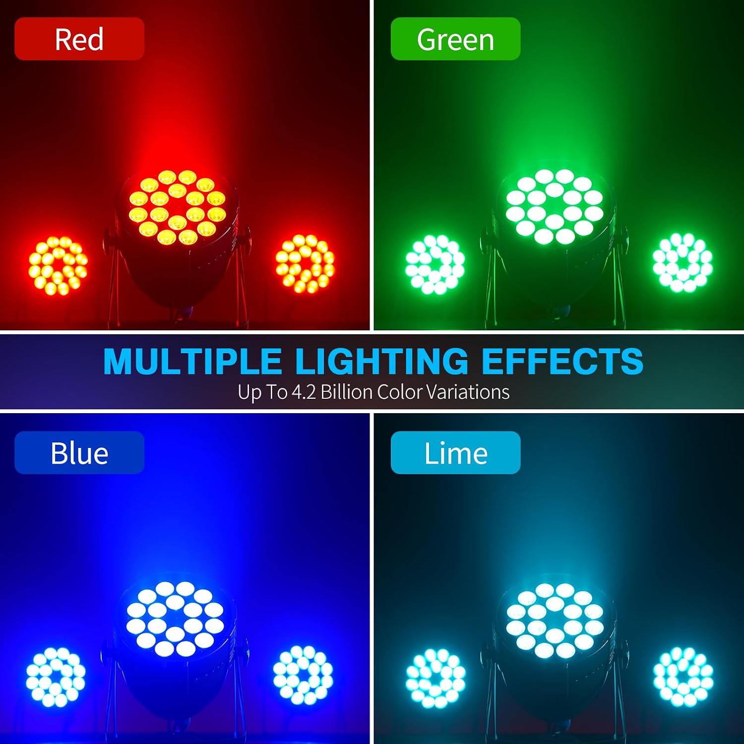 200 W Stage Par Lights, RGBL 4-in-1 LED Par Can Light with DMX512 Sound Activated Controlled Aluminum LED Uplights, Stage Lights for Parties DJ Wedding Festival Events Church Theater(2 Pack)