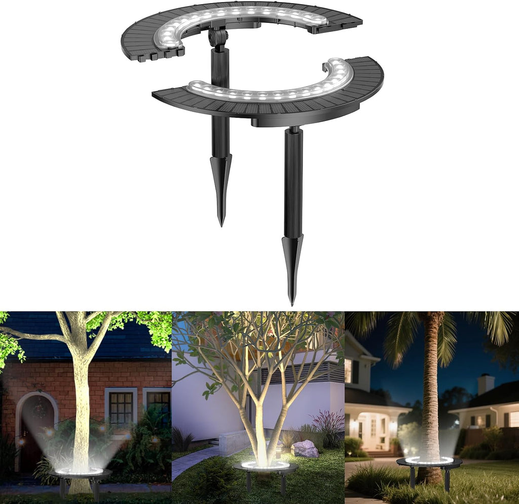 Wireless Solar Palm Tree Lights Outdoor, 12000 mAh & 32 LEDs Outdoor Yard Lighting, 6000K Uplight Landscape Lights Solar Powered Flood Lights for Large Tree, Yard, Landscape, Garden