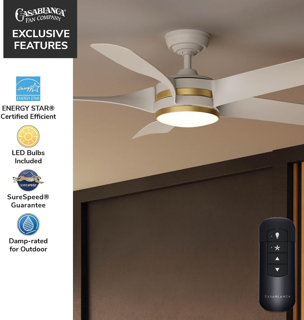 Casablanca Fan 52 inch Ceiling Fan with Light and Remote, Outdoor or Indoor White Ceiling Fan for Porch, Living Room, Office, Kitchen, Garage, 5 Blades (Renewed)