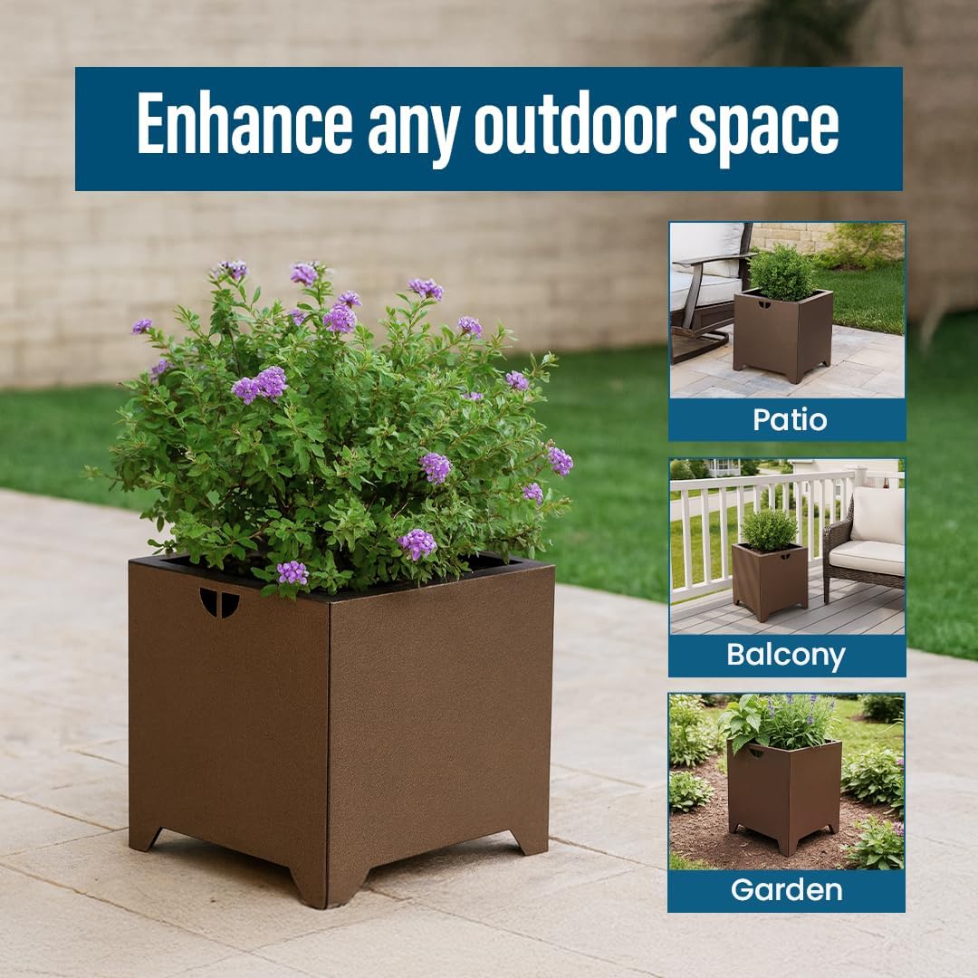 Tarter Cube Modern Planter for Outdoor Plants with Tools Included - 18.5 in. H x 17.5 in. L x 17.5 in. D - Large Raised Garden Bed Planter Box with Galvanized Steel - Lawn & Gardening Essentials