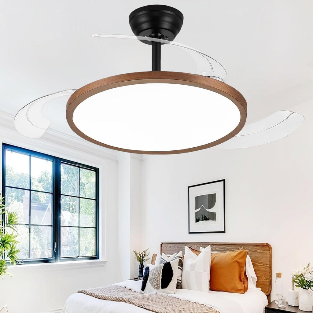 48 Inch Retractable Ceiling Fan with Lights, Fandelier Ceiling Fan for Bedroom Living Room Dinning Room, Chandelier with Fan 6 Speed, 3 Color Temperature, Reversible DC Motor-Black