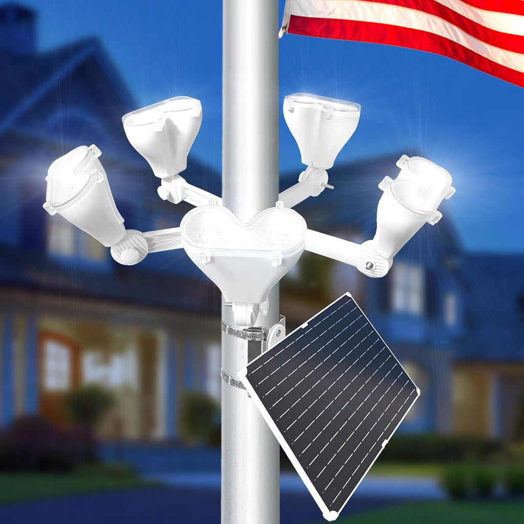 Solar Powered Flag Light,5 Super LEDs Flag Light Solar Powered,4800lm 12000mah Brightest Led Flagpole Lights Light Up American Flag Outdoor with from Dusk to Dawn