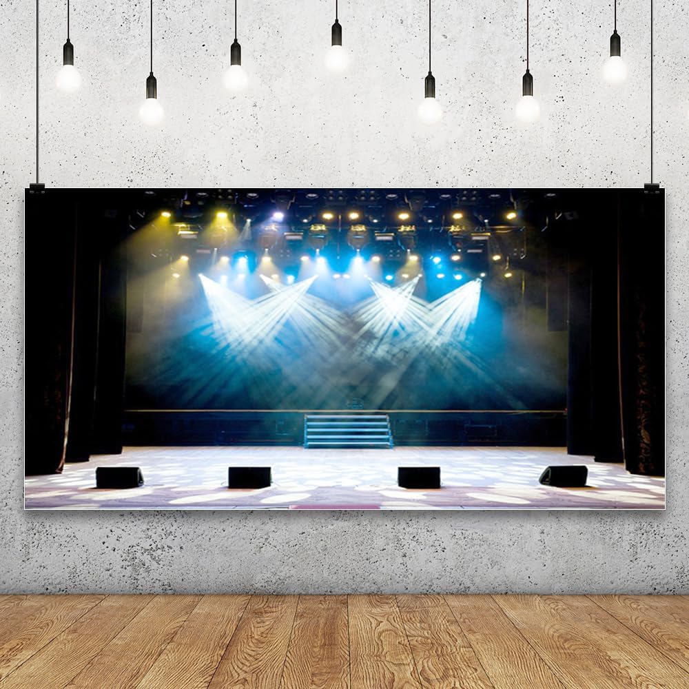 Leyiyi 20x10ft Luxury Stage Spotlight Backdrop Concert Live Platform Banner Vintage Curtain Celebrity Background Drama Music Show Kids Birthday Adults Vlogger Portrait Studio Prop Vinyl Wallpaper