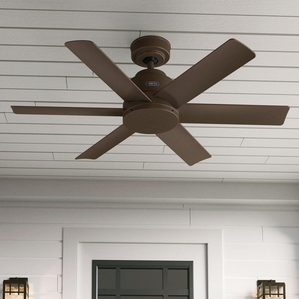 Hunter 44' Kennicott Indoor/Outdoor Ceiling Fan, Wall Control, Matte Bronze | SureSpeed high velocity airflow and no-light design suit covered patios, porches, offices, or small rooms with easy setup.