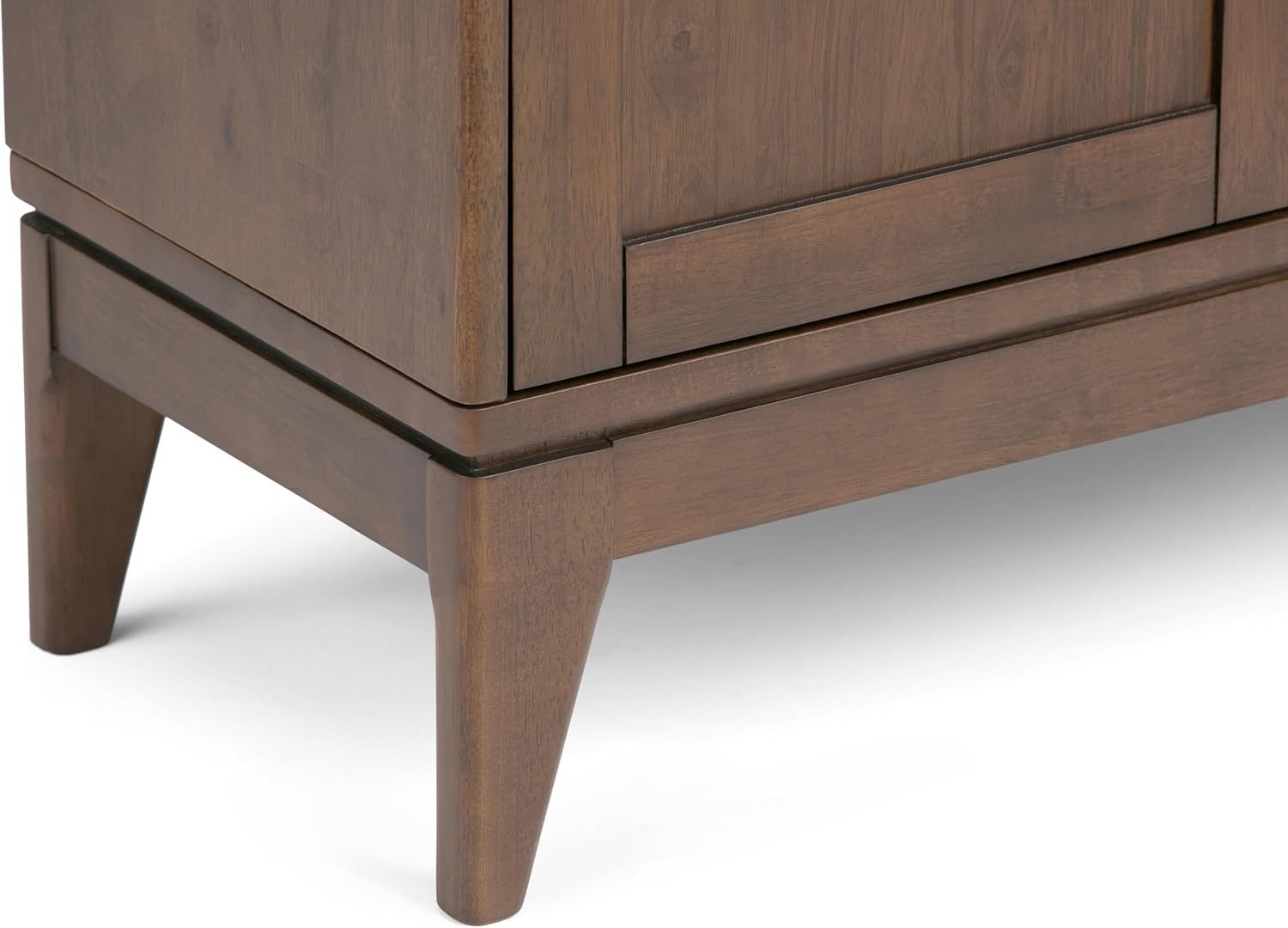 SIMPLIHOME Harper Storage Cabinet - 30 inch Wide Solid Hardwood 2-Shelf Low Console Cabinet in Walnut Brown, Mid-Century Modern Cupboard for Living Room with Sliding Doors and Adjustable Shelves