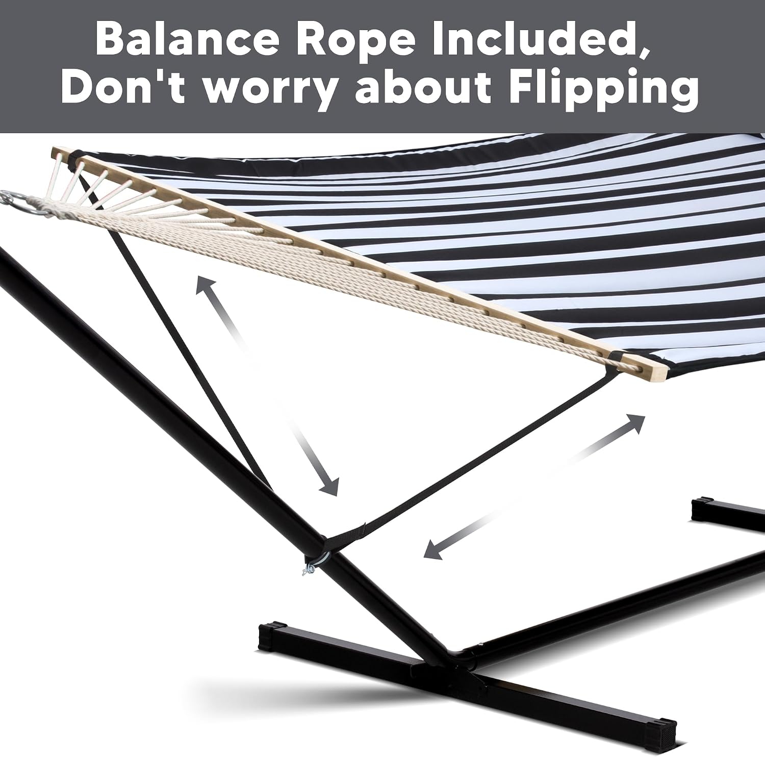 SUNCREAT Two Person Hammock with 12ft Stand Included, Max 475lbs Capacity, Heavy Duty Free Standing Hammock, Black Stripes