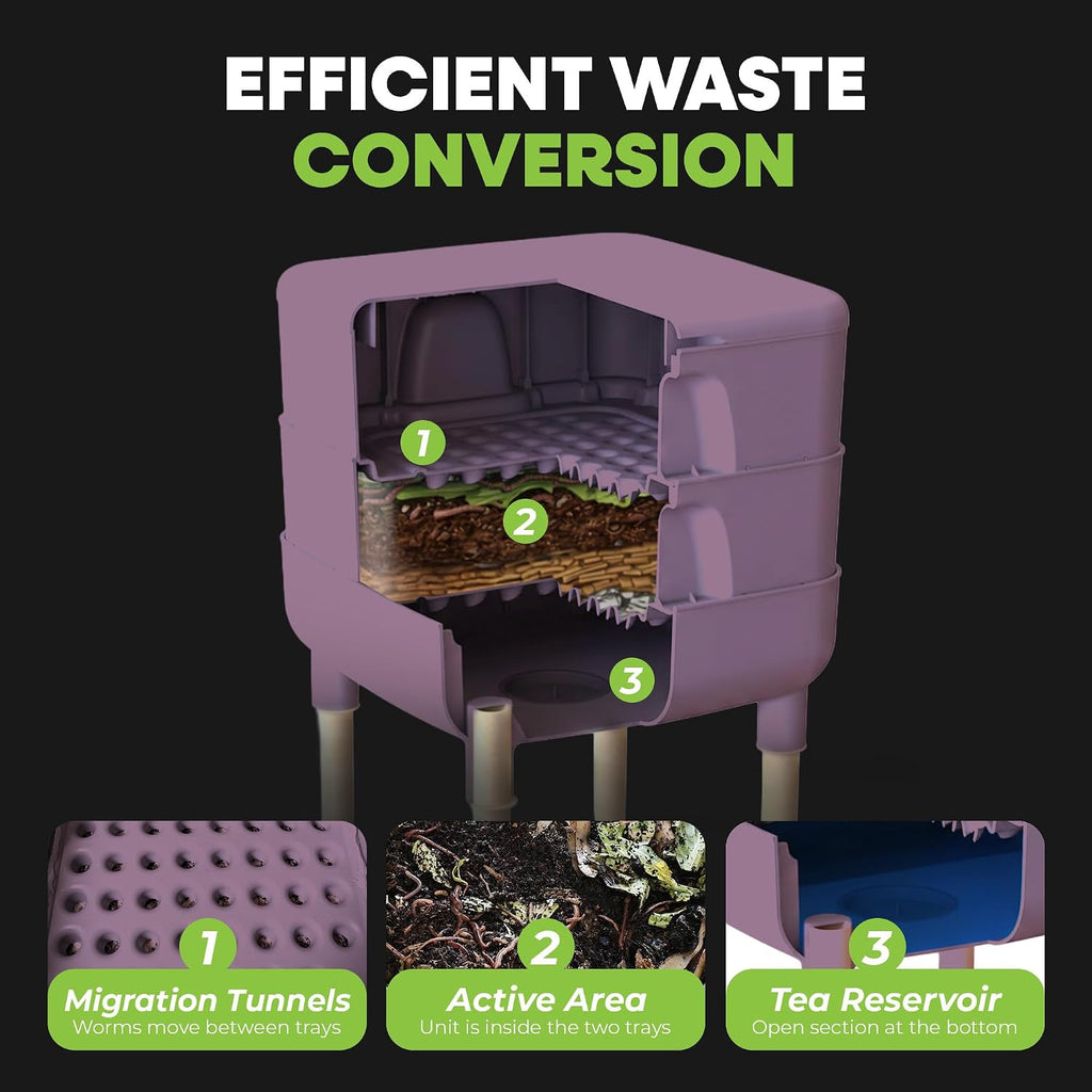 FCMP Outdoor - The Essential Living Composter, 4-Tray Worm Vermicomposter Bin, Plum