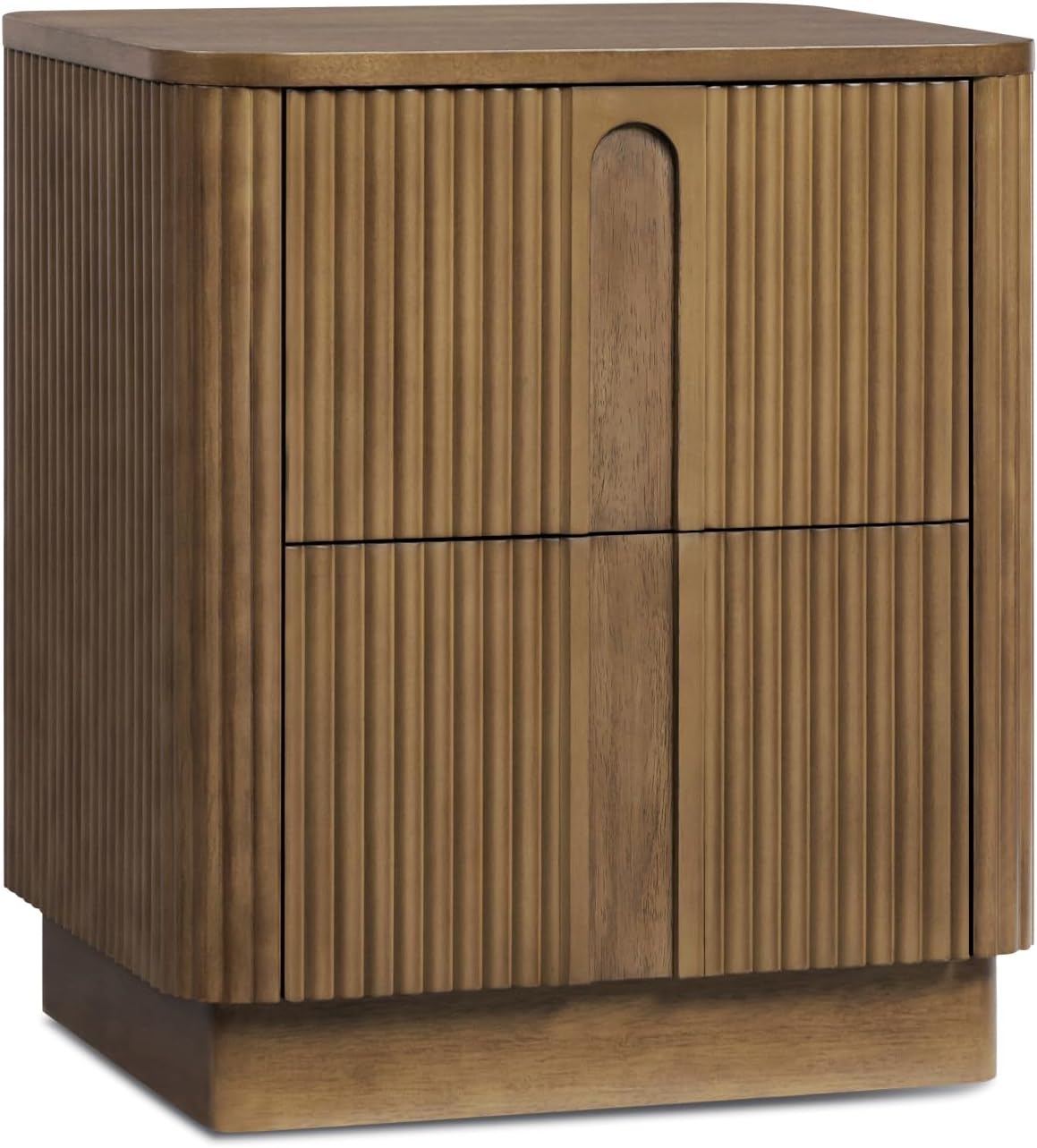 Teamson Home 20'' W Modern Storage 2-Drawer Push to Open Nightstand with Solid Wood Frame, Bedside Table Bedroom Furniture with Reeding Pattern in Scandinavian Style, Greige